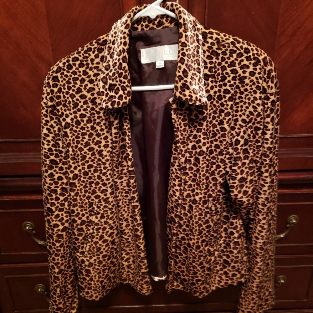EUC Platinum Leopard Velvet Jacket